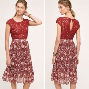 anthro | tracy reese arcadia lace lotus midi dress rust red 8